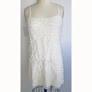 Free People cream gold sparkles ruffle tiers spaghetti strap dress